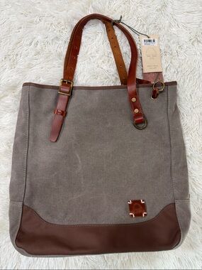 TSD Red wood Canvas Tote with Leather Trim and Brown Leather Handles